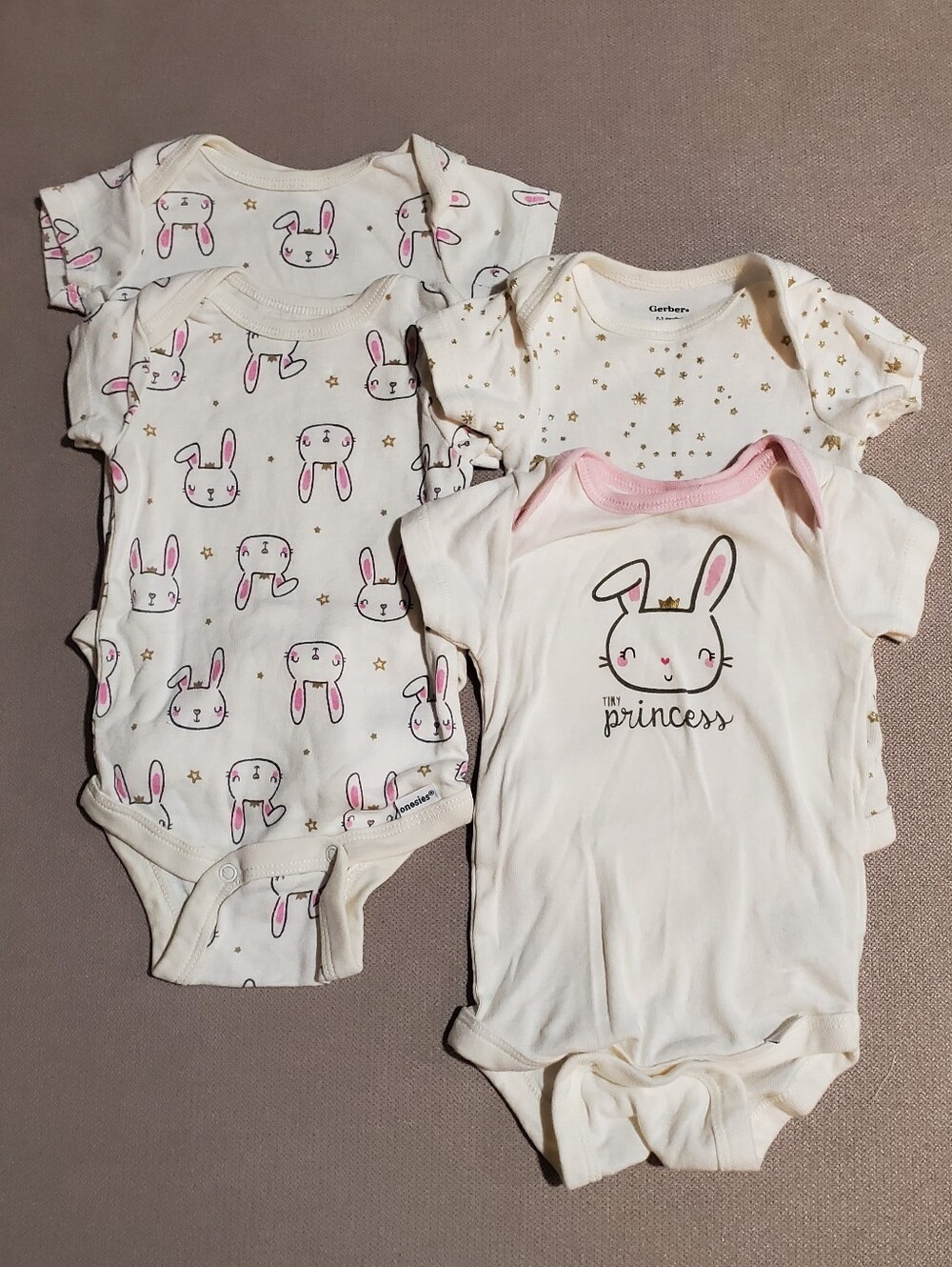 0-3 M Gerber Pink Bunny Print One-Pieces - 4 Pack